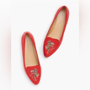 Talbots Francesca Tiger Embroidered Leather Driving Flats Red Loafers Size 8